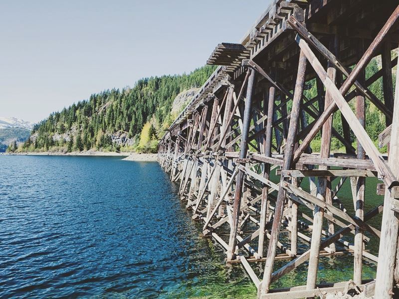 old wooden bridge at strathcona provincial park