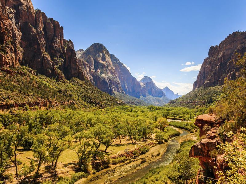 valley and stream in zion national park